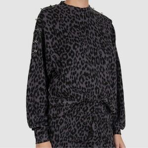 The Kooples X Sport Black Leopard Print Fleece Sweatshirt